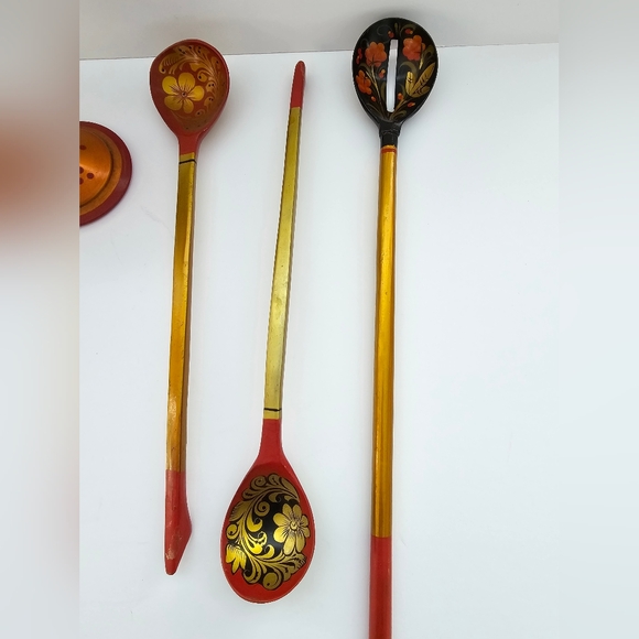 KHOKHLOMA Wooden Spoon Hand Painted RUSSIAN Lacquer Black Red & Gold Lot(8) - Picture 10 of 14
